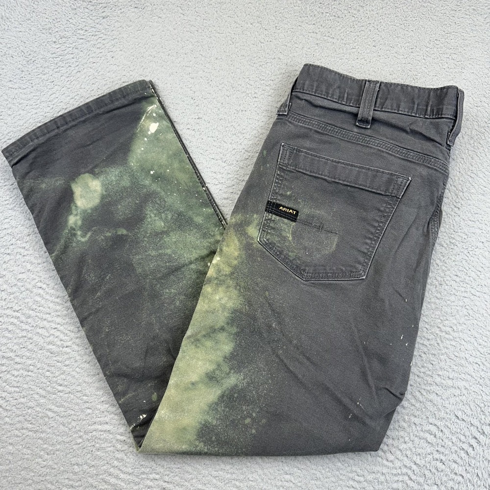 Ariat Pants Men 34x30 Gray Rebar M4 Relaxed Straight Utility Bleached Distressed